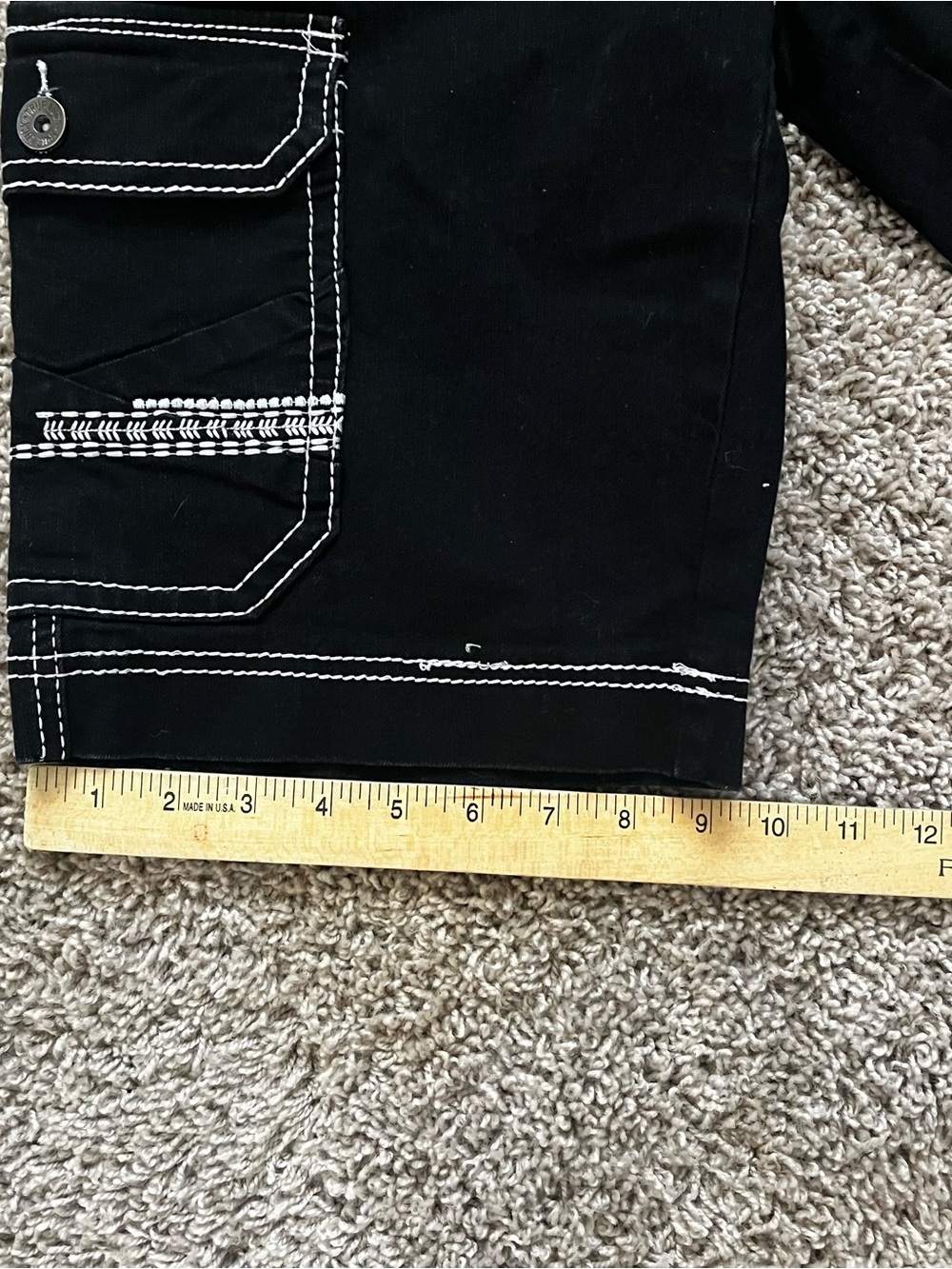 True Luck Men's Black Cargo Shorts with White Contrast Stitching - Picture 6 of 8